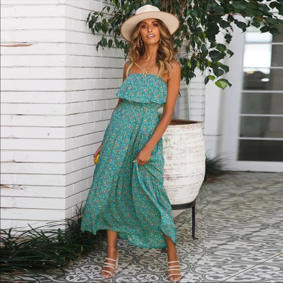 Ruffle Cami Boho Floral Gypsy Print Maxi Dress - Picture 10 of 16